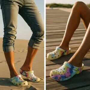 Crocs Classic Clog Tie Dye Pastel Multi Men 7 Women 9 Slip On Sandals Retro Rare